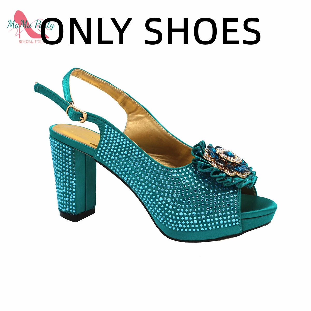 African Mature Women Shoes and Bag to Match in Teal Color Comfortable Heels with Platform for Garden Party