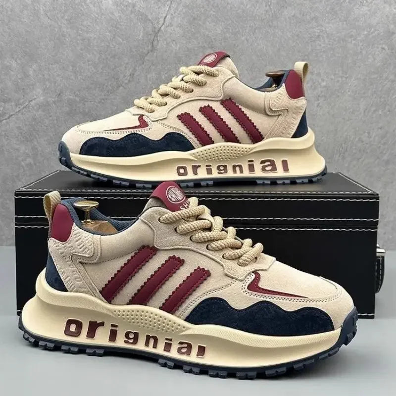 Men's Low Top Leather Sneakers - Fashionable Running & Casual Lace - Up Shoes