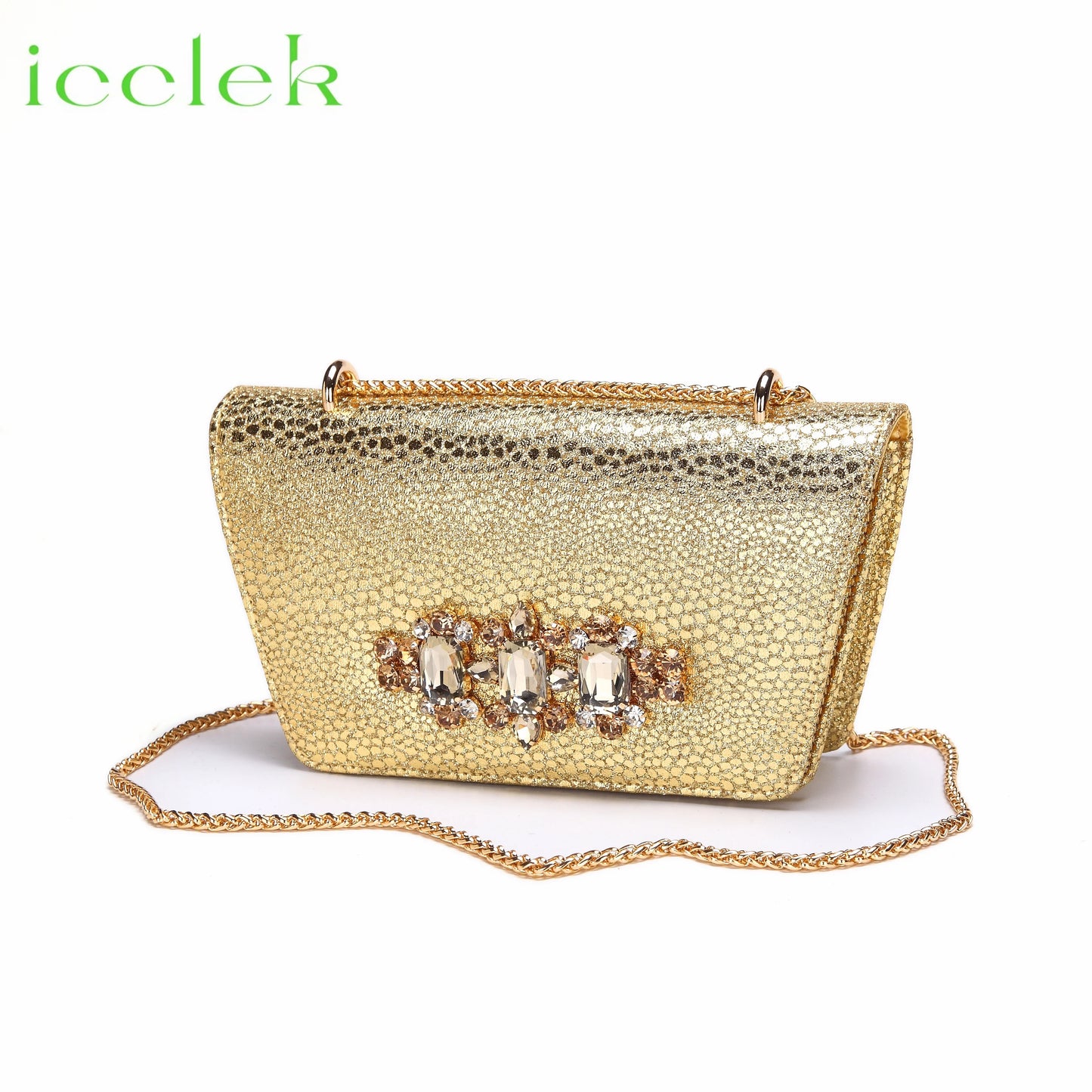 High Heels Shoes for Women Fashion Embroidery Rhinestone Italian Design Gold Color Pointed Toe Shoes and Bags Set