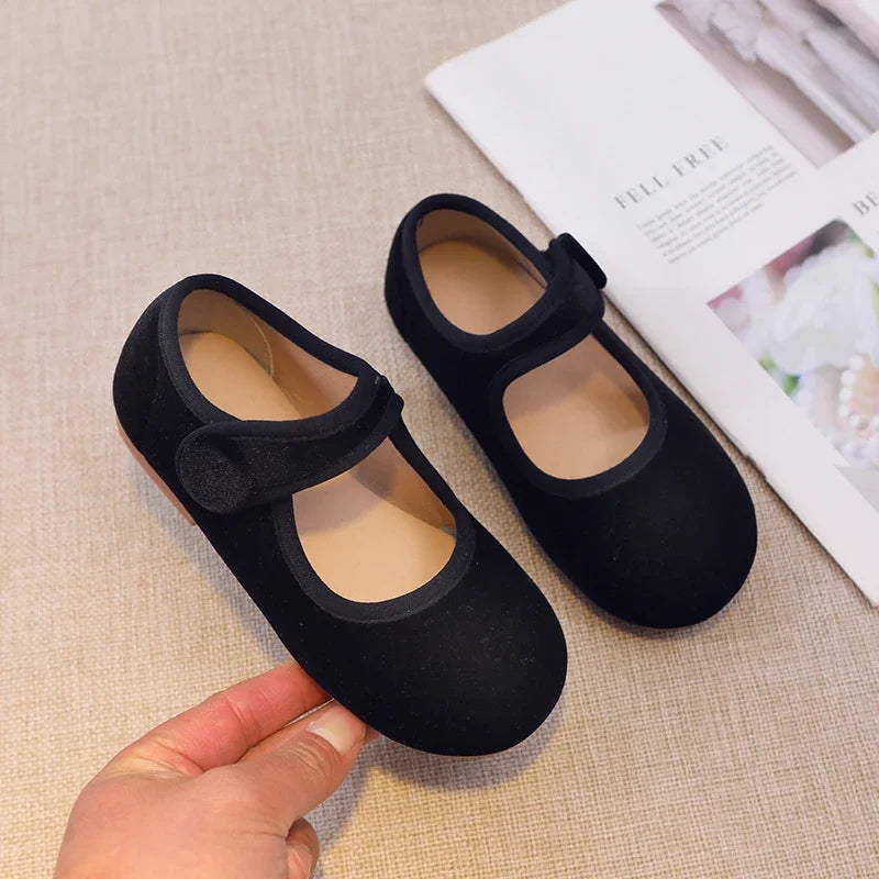 New 2025 Autumn Children Princess Shoes Girl's Ballet Flats Fashion Concise Style velvet Shallow Elegant All-match Kids Flats