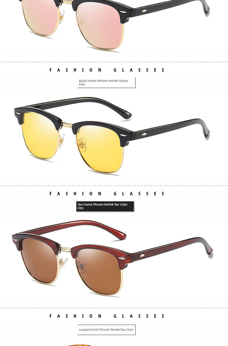 2024 New Arrival Trendy Polarized Half Frame Square Sunglasses Driving Box Men and Women Fashion K-style Sun Glasses