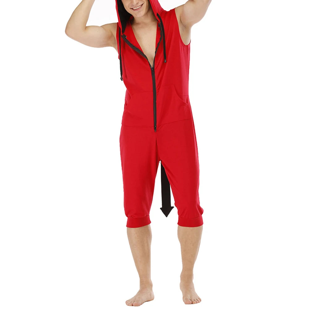 Men Short Sleeve Jumpsuit Sweatshirt Male Hoodies Zipper Overalls Bodysuit Rompers Short Pant Casual Home Wear Tracksuit Pajamas