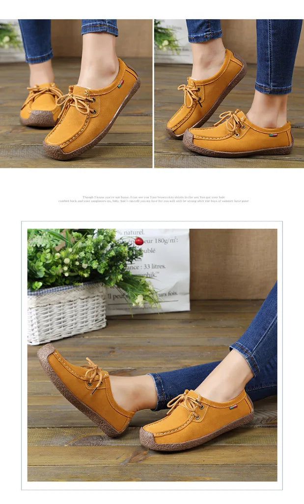 New Arrival Women Casual Shoes 2025 Suede Leather Flats Sneakers Lace Up Moccasins Ladies Shoes Fashion Loafers Plus Size 35-42