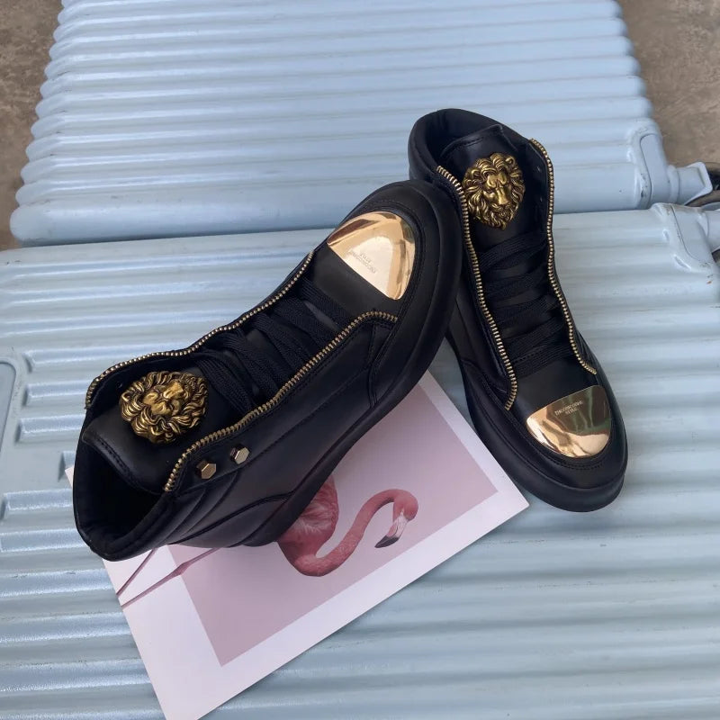 Men's High-Top Designer Sneakers - Casual Athletic Shoes with Zip Detail
