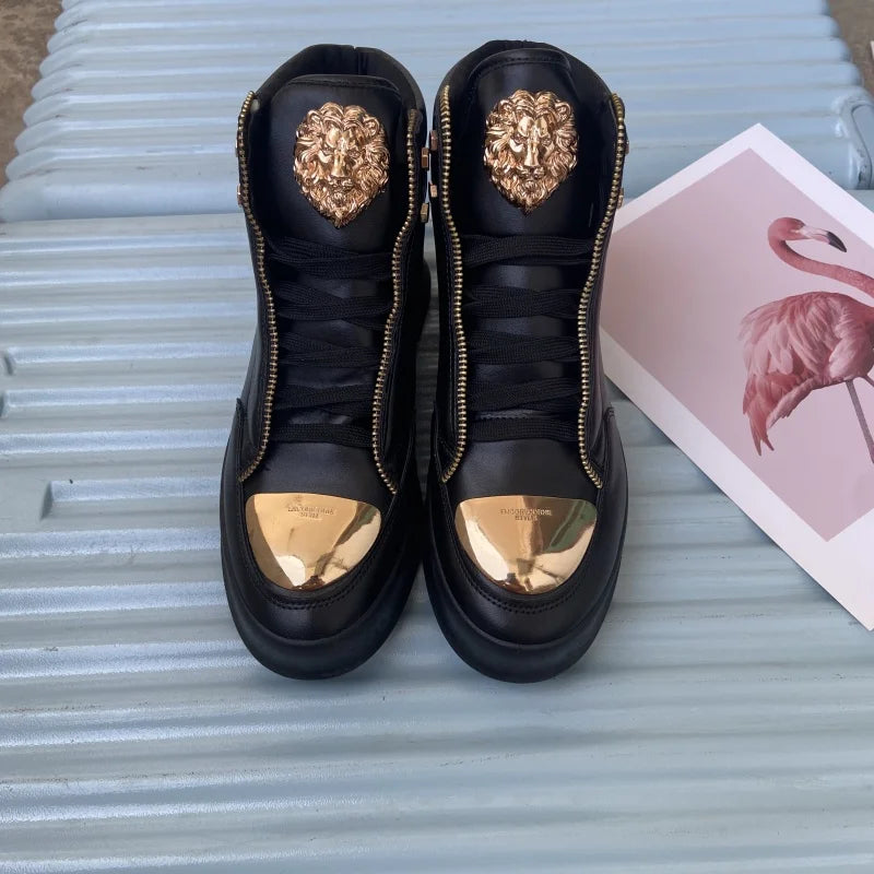 Men's High-Top Designer Sneakers - Casual Athletic Shoes with Zip Detail