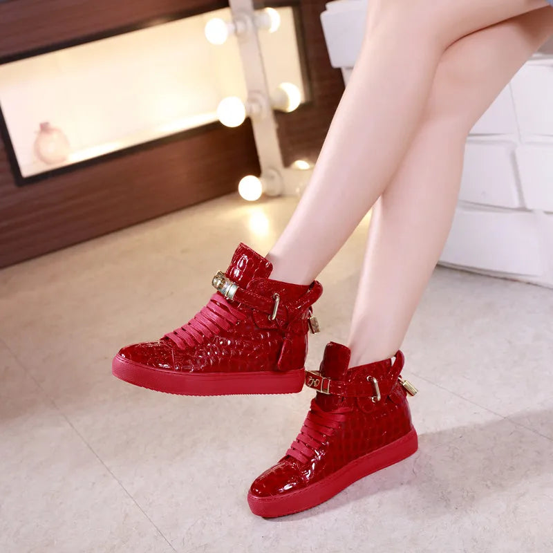 Unisex High-Top Leather Sneakers - Casual Running Shoes with Metal Details