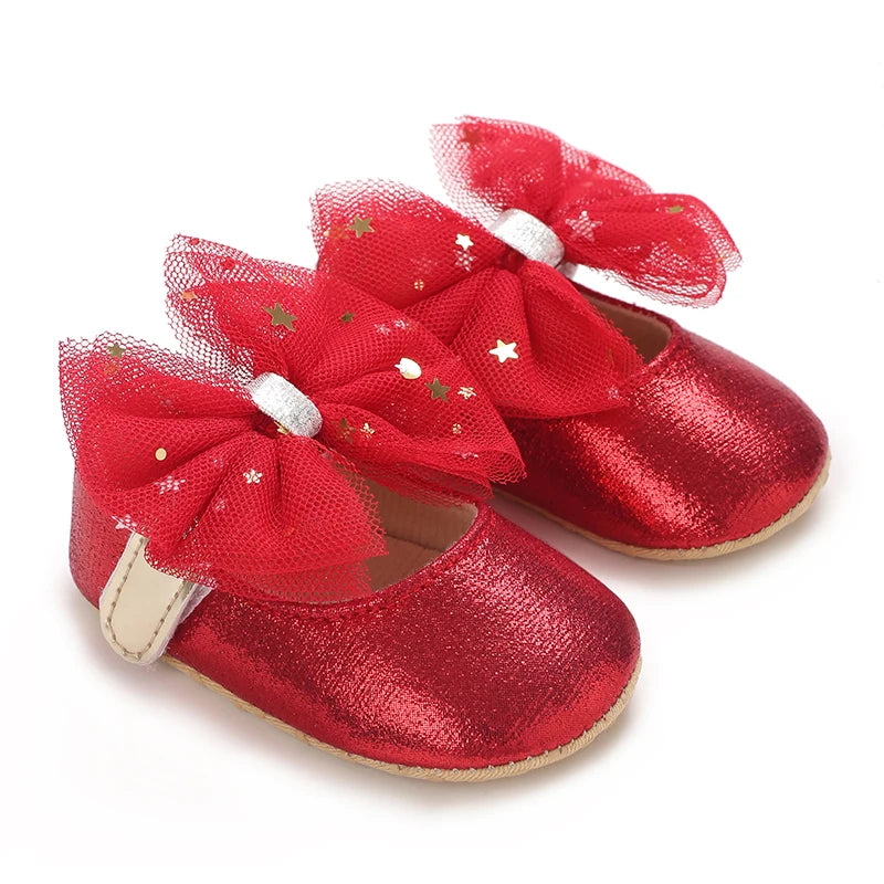 Spring and Autumn Girl Baby Shoes Classic Fashion Red Theme Cute Bow Princess Shoes Rubber Sole Anti slip Comfortable Walking Sh