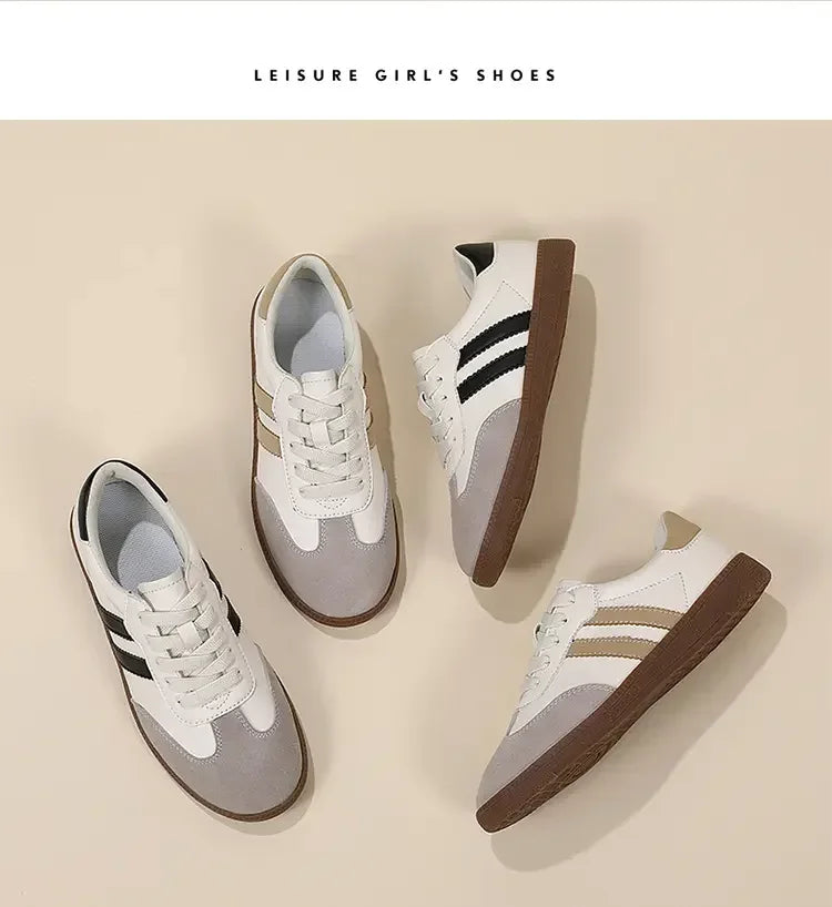 2024 Flat Luxury Shoes Women Autumn New Classic Ladies Sneakers Women Leather Retro Low Cut Lace -up Casual Round Toe Grey White