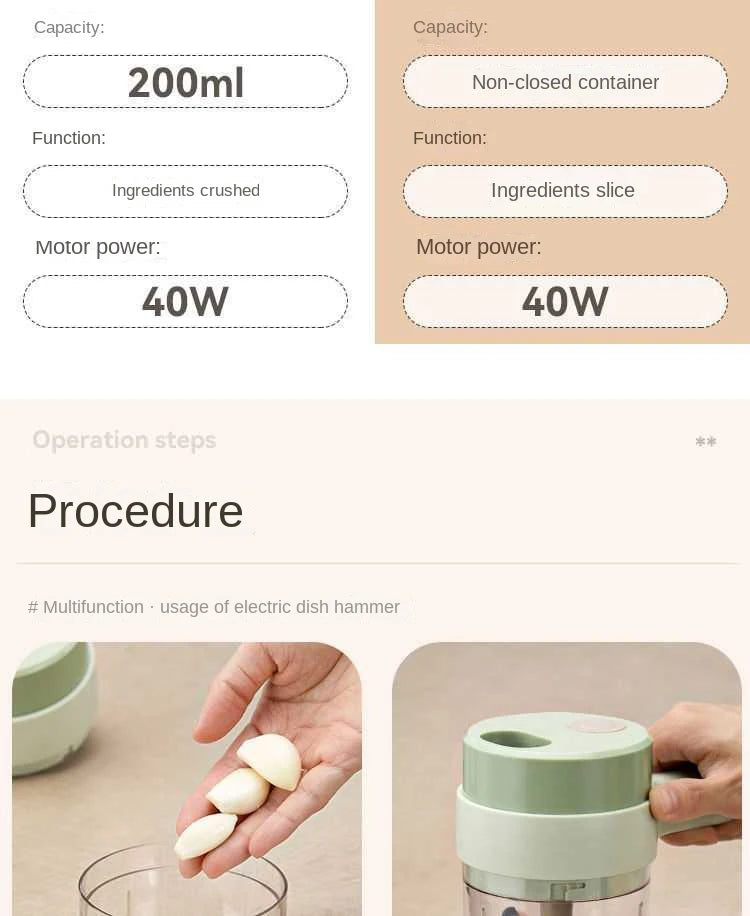 4 in 1 Handheld Electric Vegetable Cutter Set for Garlic Pepper Chili Onion Celery Ginger Meat with Brush Kitchen Tools