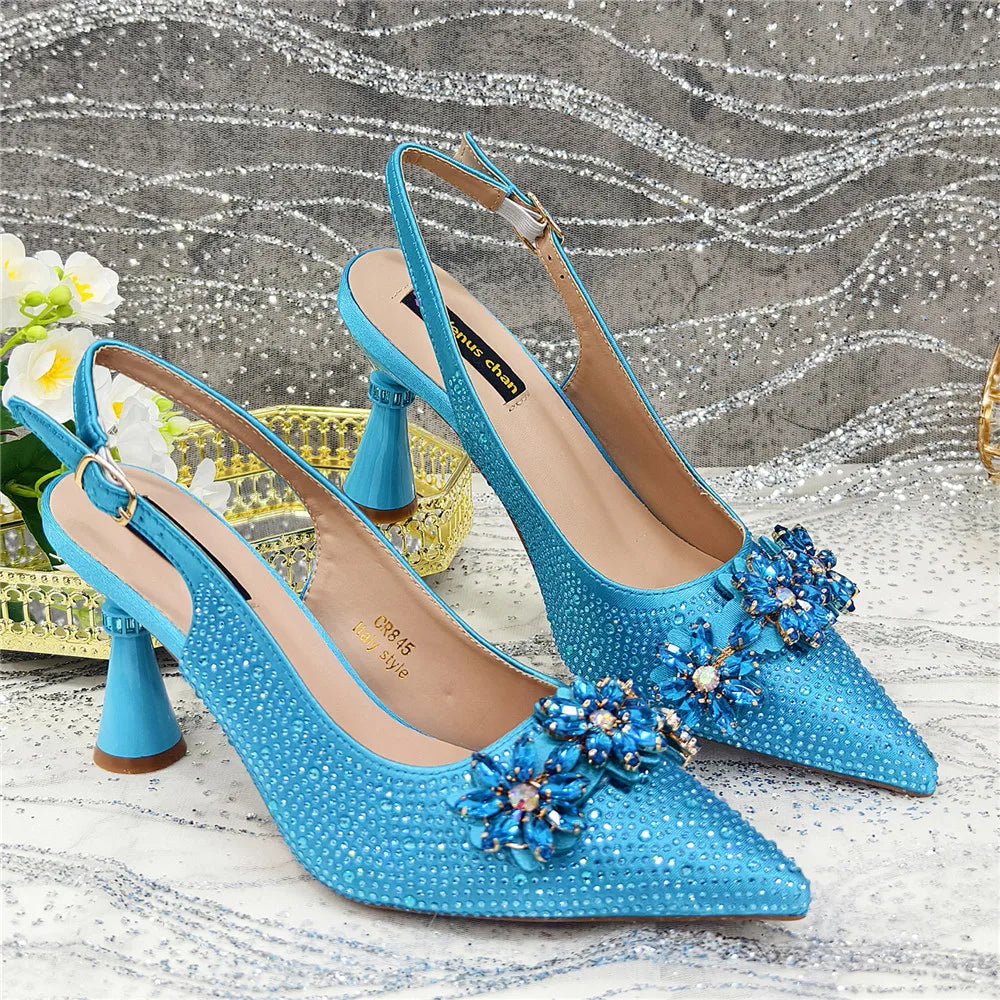 Popularity Pointed Toe High Heels Shoes and Bags Set With Rhinestone for Women Wedding Party Elegant Luxury Fashion