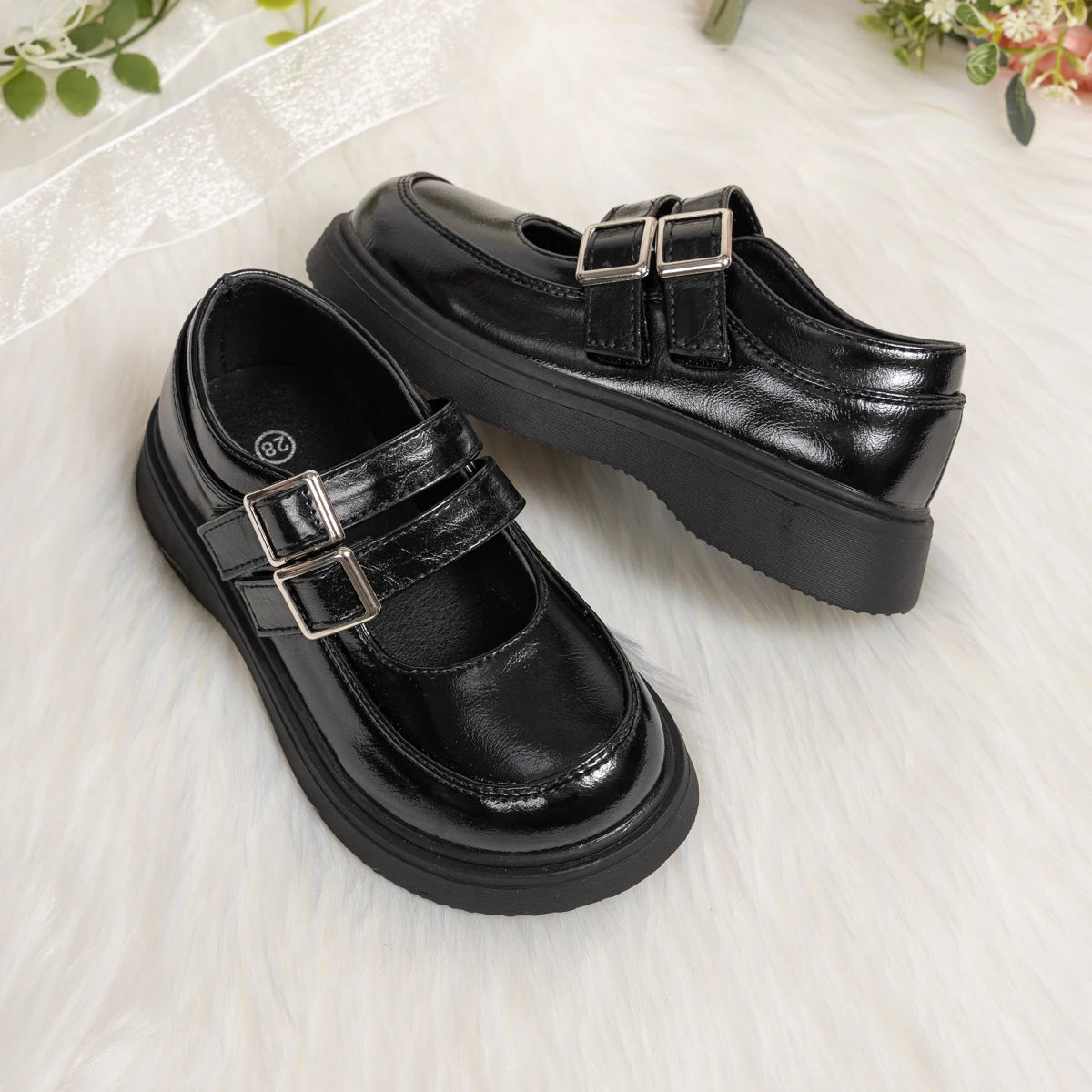 Classic Children's Leather Shoes Spring and Autumn Bow Metal Buckle Mary Jane Party Shoes Soft Bottom Black Princess Shoes