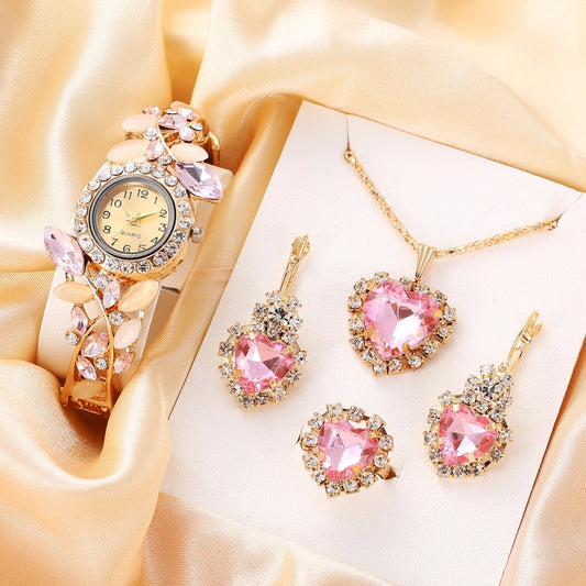 2025 New Korean Women's Diamond Set Leaf Quartz Watch Decorative Temperament Alloy Bracelet Watch Women's Edition