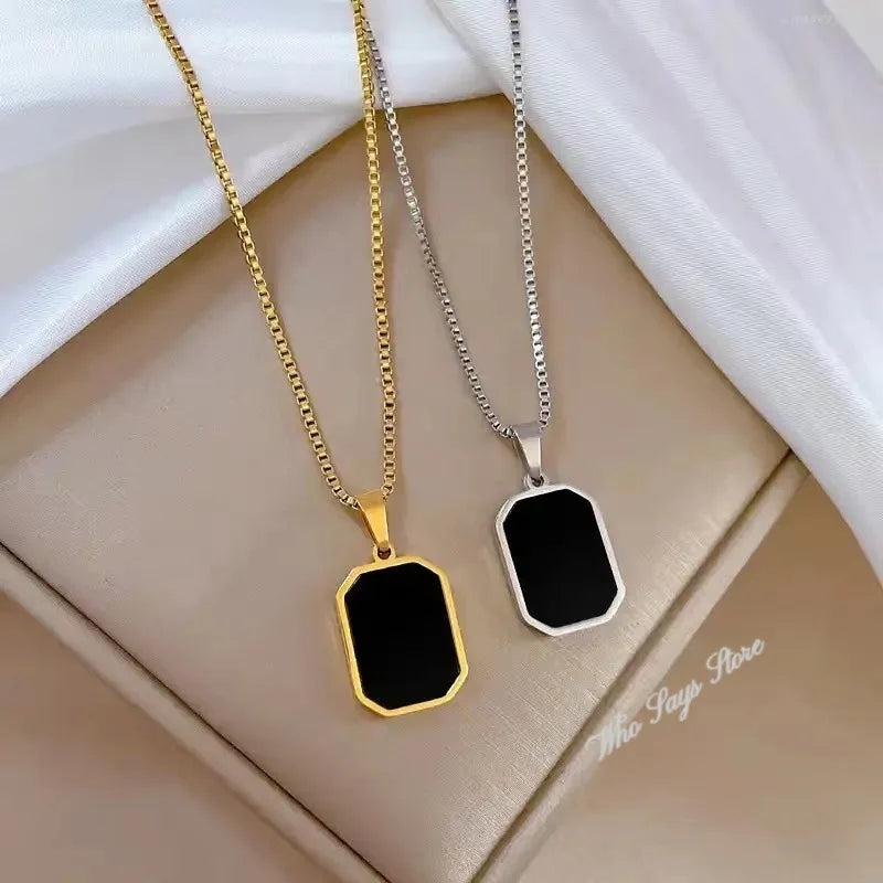 Women Neck Chain Black Exquisite Minimalist Square Pendant Choker Geometric Necklace Collar Chain Female Jewelry Party Gifts