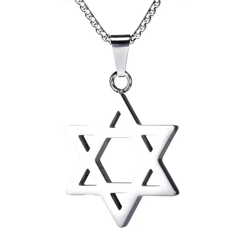 Stainless Steel Simple Star of David Six-Pointed Star Pendant Necklace for Men and Women Fashionable Jewish Religious Trend Jewe