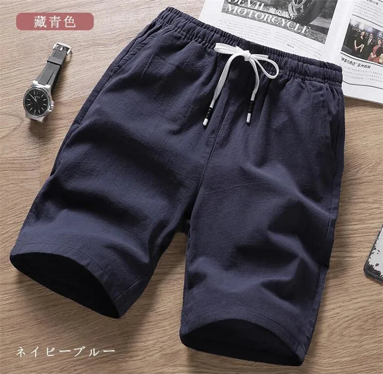 Men Shorts Slim Fit 2025 Summer Cotton Linen Knee Length Breathable Male Clothing Pure Straight Shorts Big Size M-6XL 7XL white