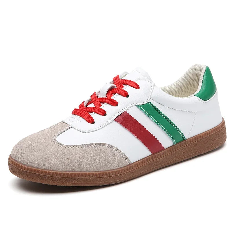 2024 Flat Luxury Shoes Women Autumn New Classic Ladies Sneakers Women Leather Retro Low Cut Lace -up Casual Round Toe Grey White