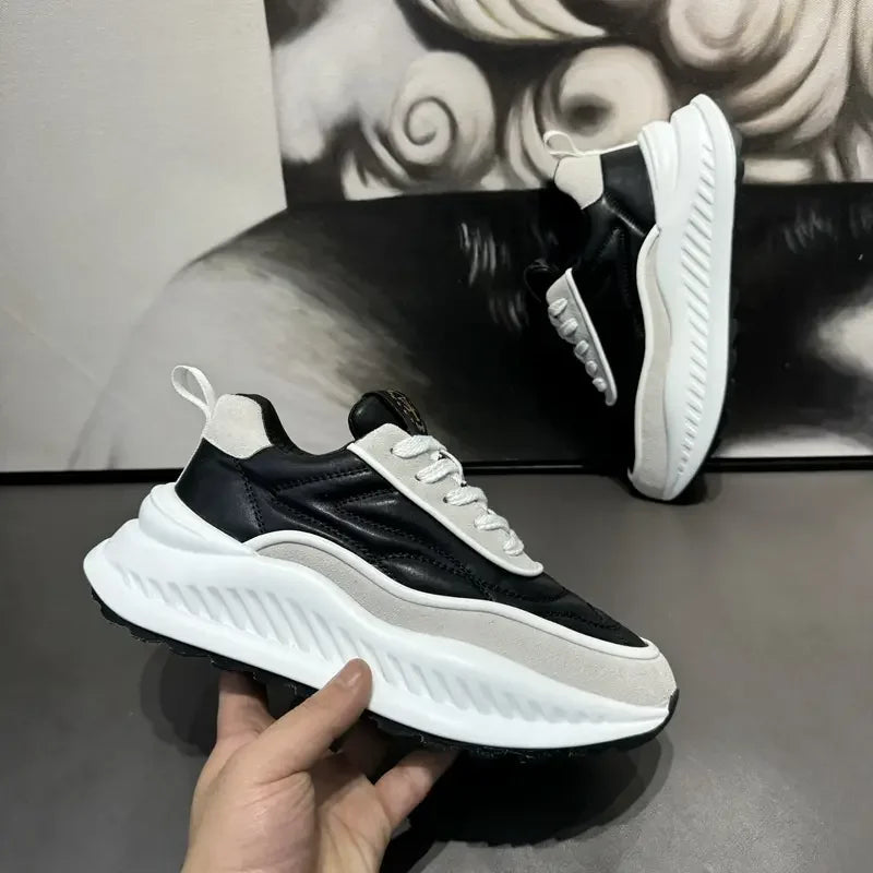 Chunky Sneakers Mens Designer Running Shoes Fashion Casual Microfiber Leather Upper Height Increased Flat Platform Sport Shoes