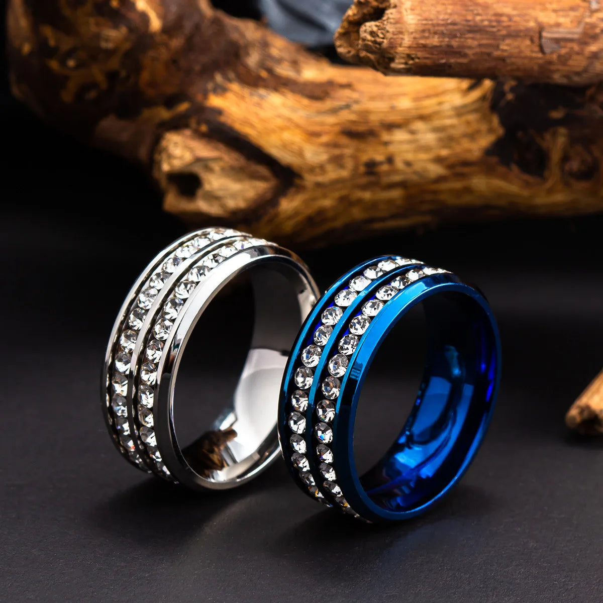 Hot Selling Stainless Steel Couple New Fashion Double Row Drilling Ring For Women Men Jewelry Valentine's Day Gifts Size 5-13