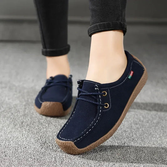 New Arrival Women Casual Shoes 2025 Suede Leather Flats Sneakers Lace Up Moccasins Ladies Shoes Fashion Loafers Plus Size 35-42