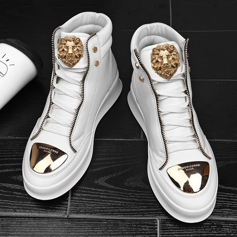 Men's High-Top Designer Sneakers - Casual Athletic Shoes with Zip Detail