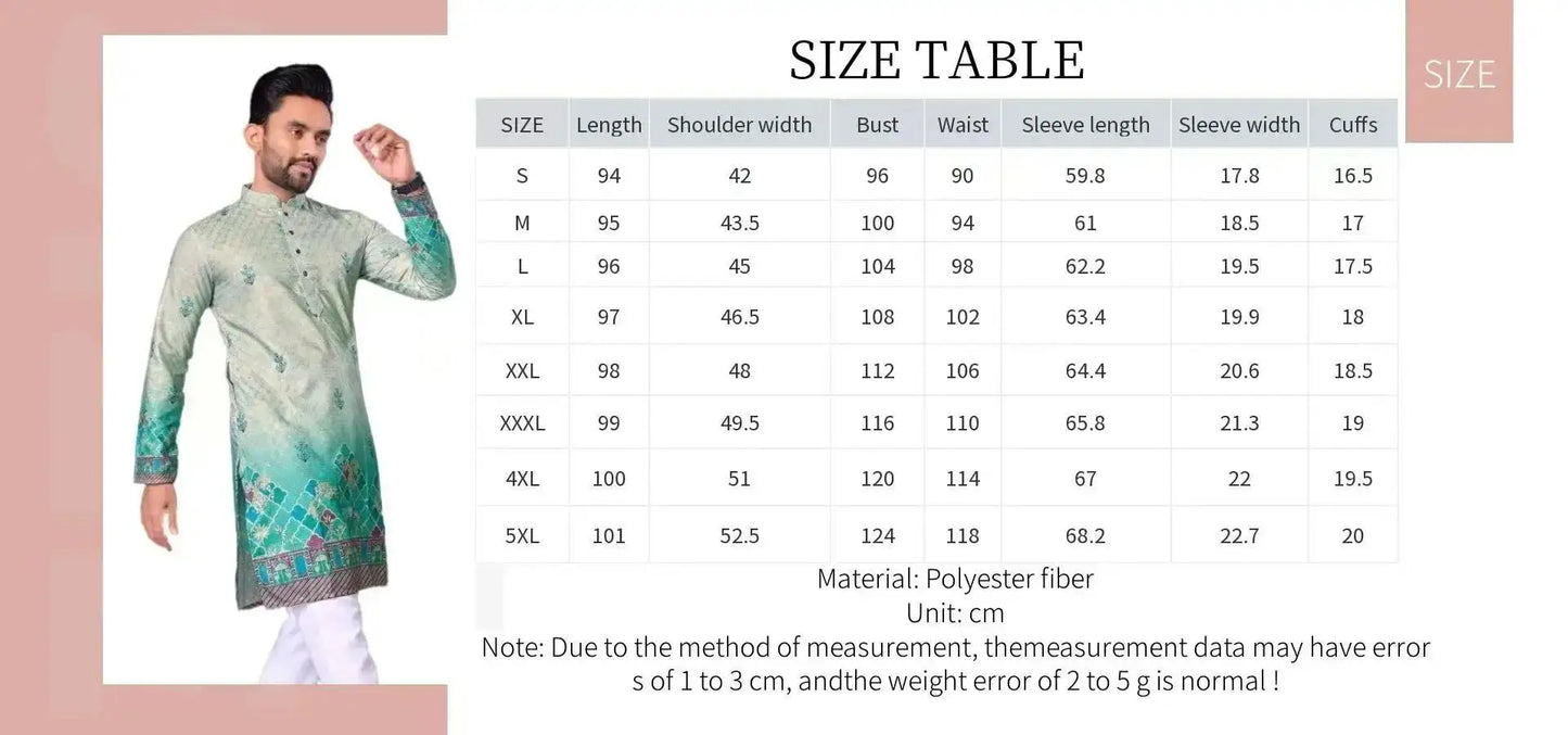 2025 Men Digital Printed Kurta Vardha Regular Fit Mandarin Collar Long Suitable All Occasions Such Wedding Hari Raya Aidilfitri