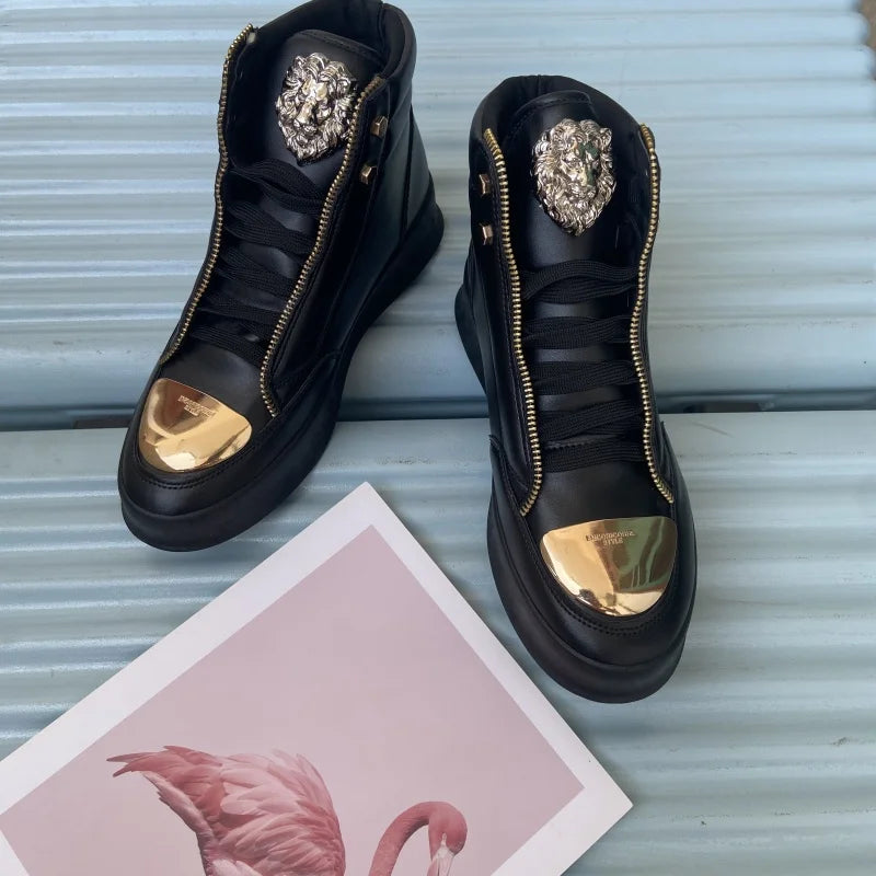 Men's High-Top Designer Sneakers - Casual Athletic Shoes with Zip Detail