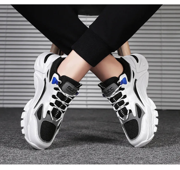 Summer 2025 New Men's Woven Mesh Running Shoes Breathable Elevated Chunky Sneakers Fashionable Korean Style Trendy