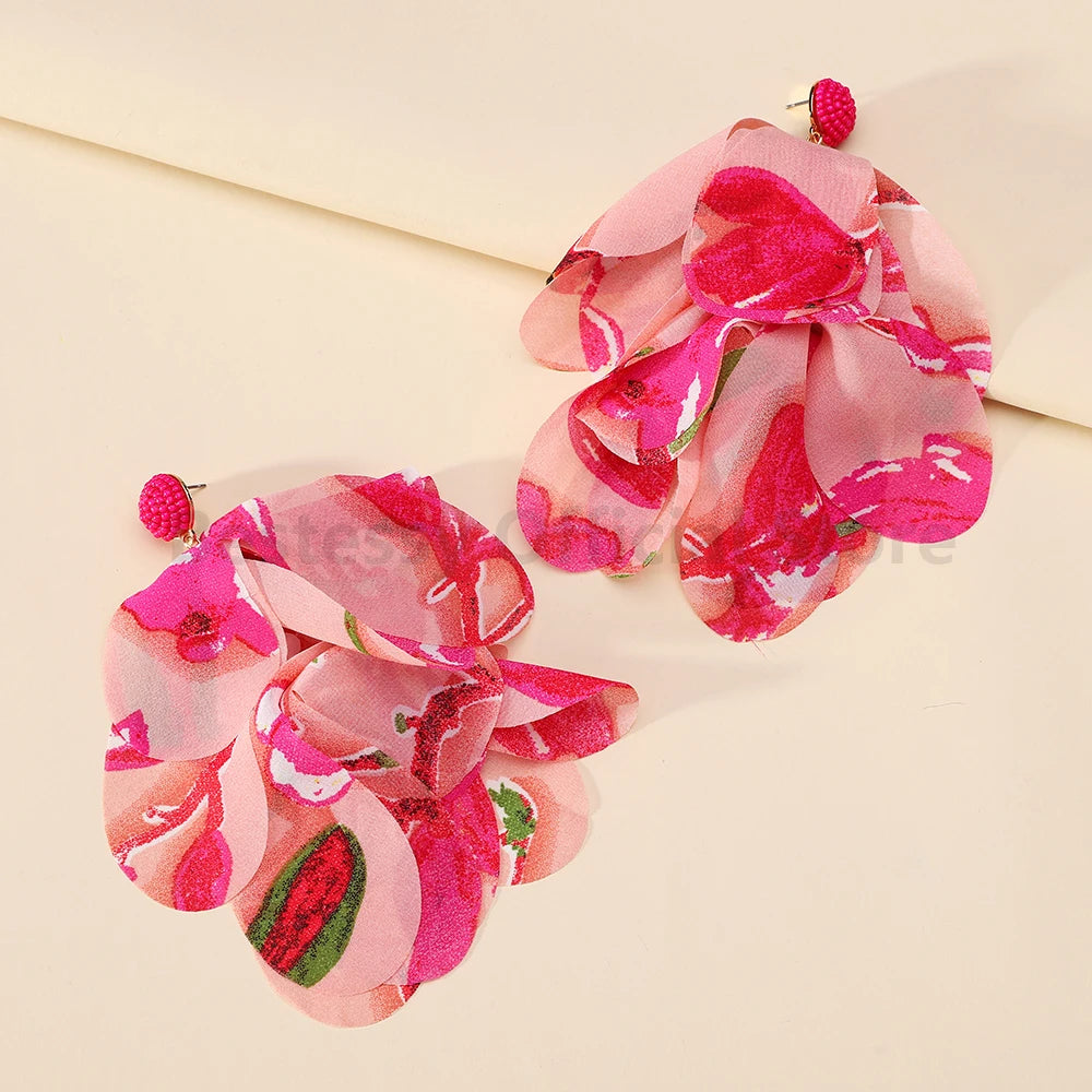 Boho Multicolor Cotton Flower Petal Dangle Earrings For Women Luxury Elegant Handmade Beaded Tassel Ear Pendant Fashion Jewelry