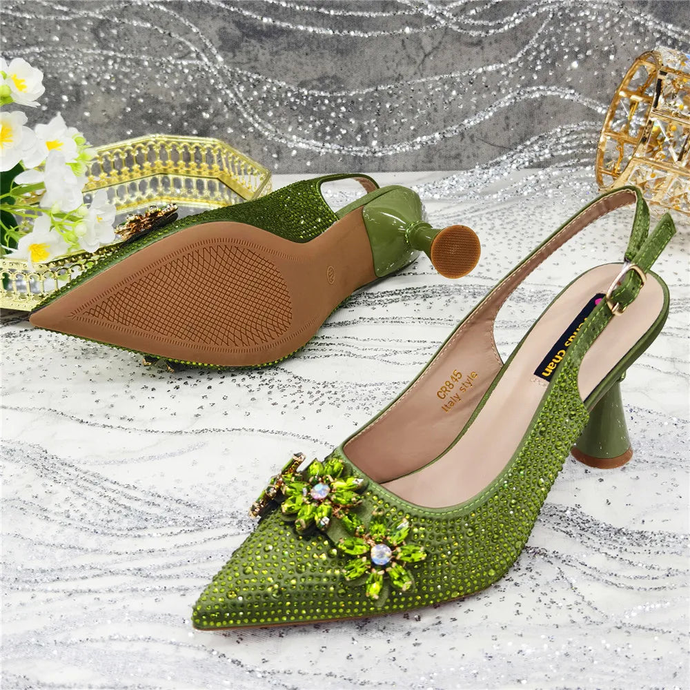 Popularity Pointed Toe High Heels Shoes and Bags Set With Rhinestone for Women Wedding Party Elegant Luxury Fashion