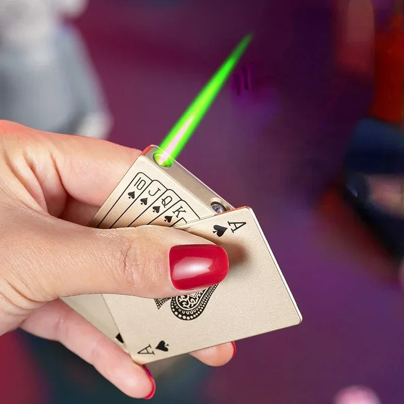 Creative Poker Ace of Spades Lighter Butane Windproof Straight Metal Lighter Men's Fun Toy Cigarette Lighter