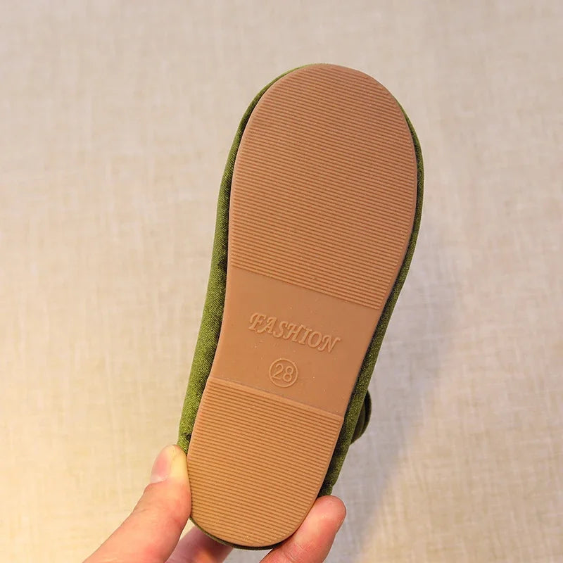 New 2025 Autumn Children Princess Shoes Girl's Ballet Flats Fashion Concise Style velvet Shallow Elegant All-match Kids Flats