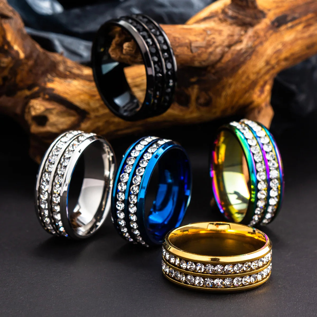 Hot Selling Stainless Steel Couple New Fashion Double Row Drilling Ring For Women Men Jewelry Valentine's Day Gifts Size 5-13