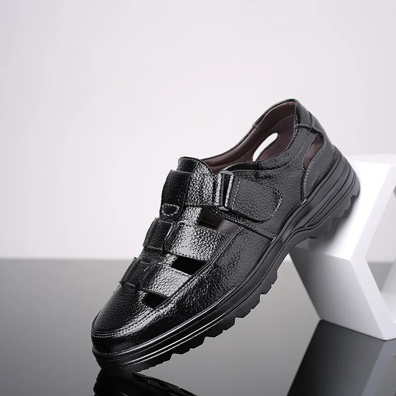 2025 Summer New Men's Shoes Casual men sandals Breathable genuine leather toe shoes Male Hollow out comfortable Sandals Homme