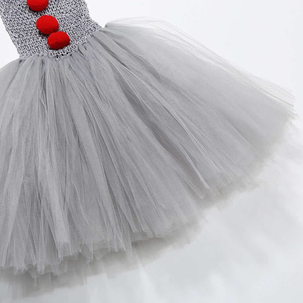 2025 Halloween Cosplay Costume For Kids Gray Joker Girls Tutu Dress Scary Clown Costume Carnival Party Dress Up