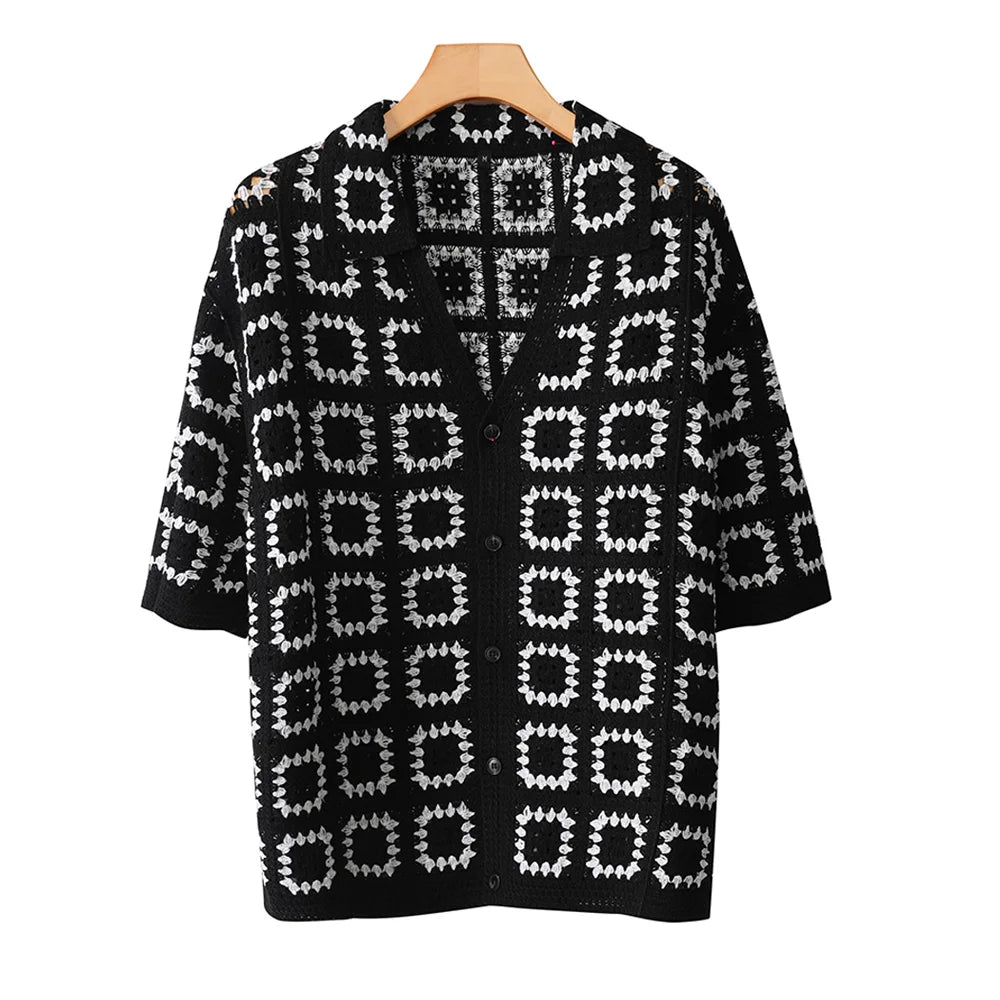 Men's Short Sleeves Summer Knitted Printing Fashion Short-Sleeved Breathable Casual Slim Soft Loose Tops Men US Size