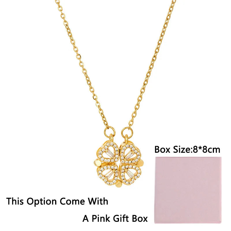 2023 Lucky Four-leaf Clover Necklace Women Magnet Heart Pendant Necklace Clavicle Chain Charm Wedding Jewelry Anniversary Gift