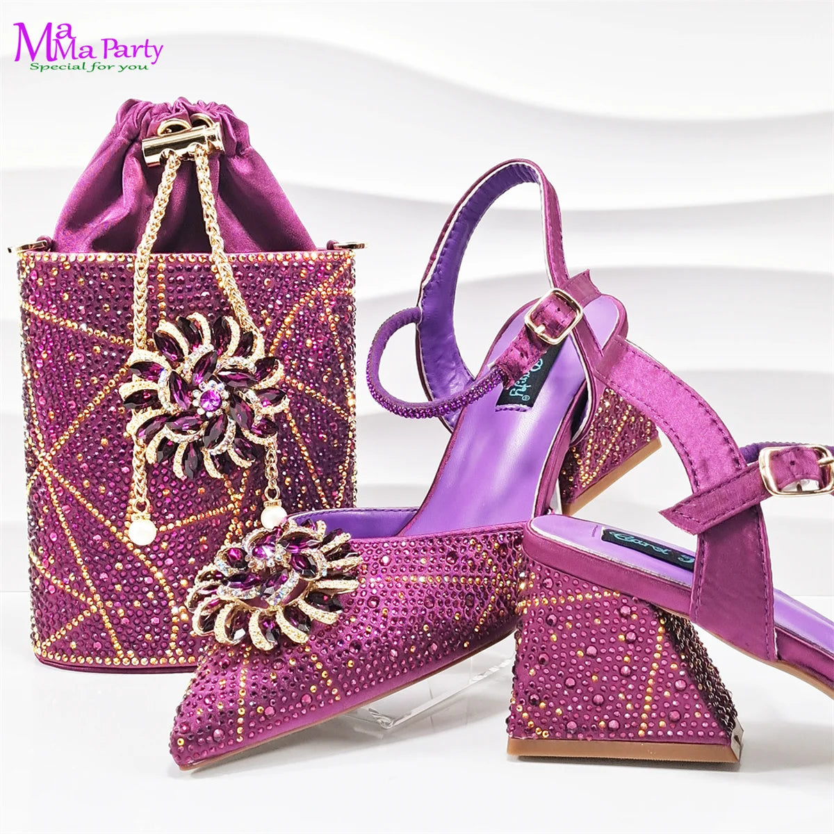 2025 New Fashion African Design Shoes and Bag Set to Match in Coffee Color Mature Ladies Pointed Toe Pumps for Wedding