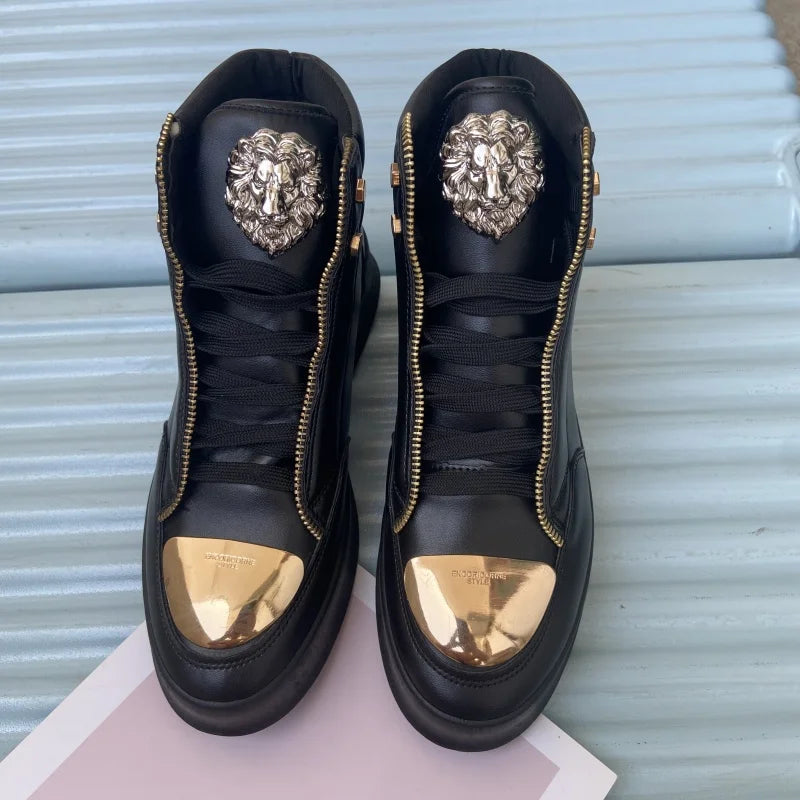 Men's High-Top Designer Sneakers - Casual Athletic Shoes with Zip Detail