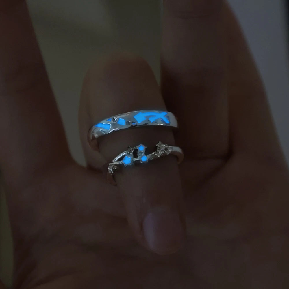 Sweet Couple Night Glowing Star Style Unique Design Premium Feel Adjustable Rings Simple Opening Luminous Lovers Exquisite Ring