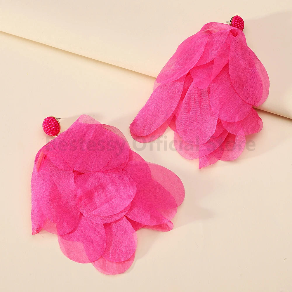 Boho Multicolor Cotton Flower Petal Dangle Earrings For Women Luxury Elegant Handmade Beaded Tassel Ear Pendant Fashion Jewelry