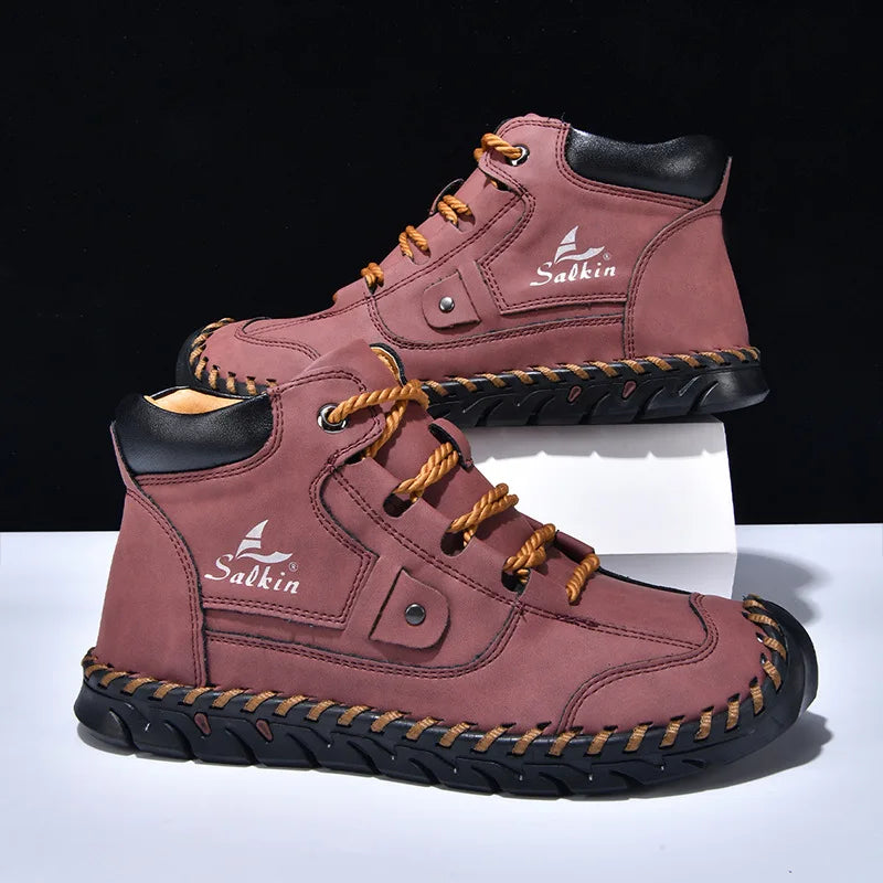 New 2025 Handmade Men Boots Design Sneakers Man Outdoor Casual Leather Men Shoes Ankle Boots Fall Breathable Hot Sale Men Shoes