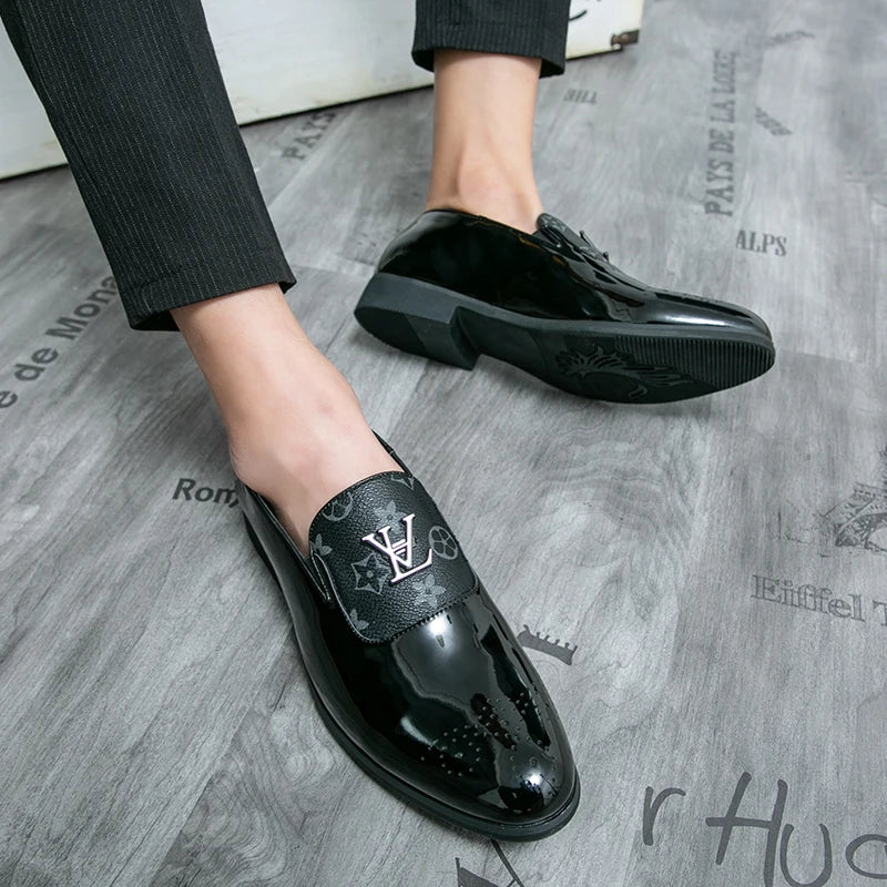 Men's Genuine Leather Tassel Loafers Black Formal Dress Shoes Slip-On Wedding Brogues 2025 Fashion Casual Loafers