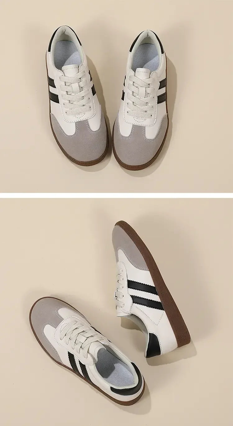 2024 Flat Luxury Shoes Women Autumn New Classic Ladies Sneakers Women Leather Retro Low Cut Lace -up Casual Round Toe Grey White