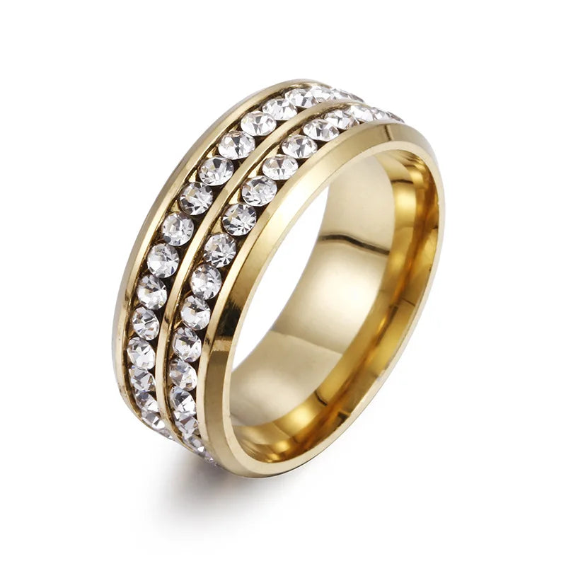Hot Selling Stainless Steel Couple New Fashion Double Row Drilling Ring For Women Men Jewelry Valentine's Day Gifts Size 5-13