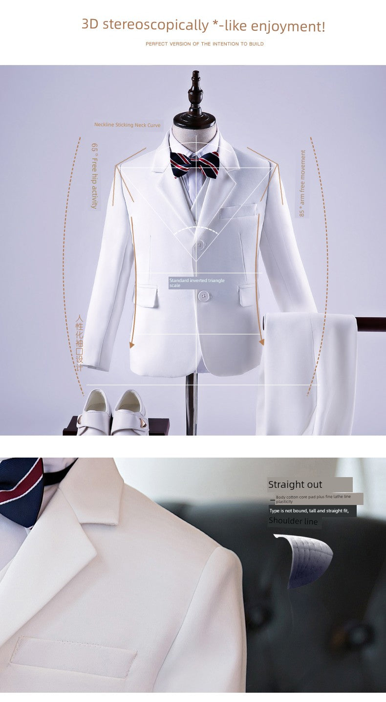 White Kids Boy Host Piano Handsome Suit