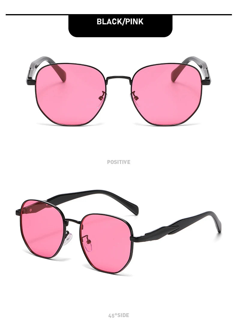 Street Photography Sunglasses For Women, Metal Fashion Uv Anti-retro Round Frame Trendy Personalized Car Sunglasses 2415
