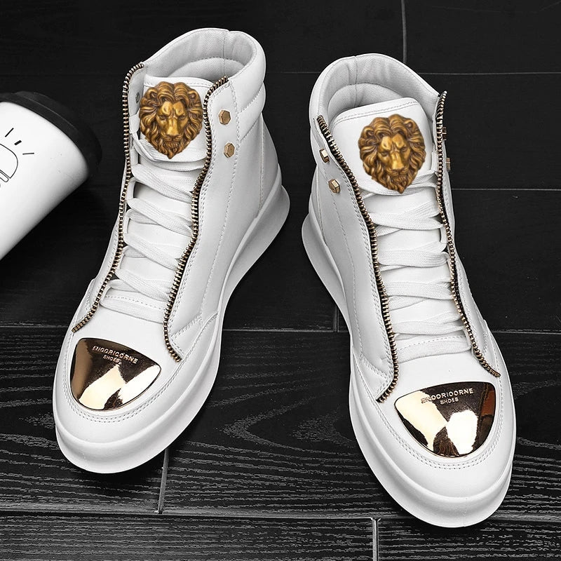 Men's High-Top Designer Sneakers - Casual Athletic Shoes with Zip Detail