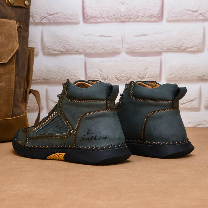 New 2025 Handmade Men Boots Design Sneakers Man Outdoor Casual Leather Men Shoes Ankle Boots Fall Breathable Hot Sale