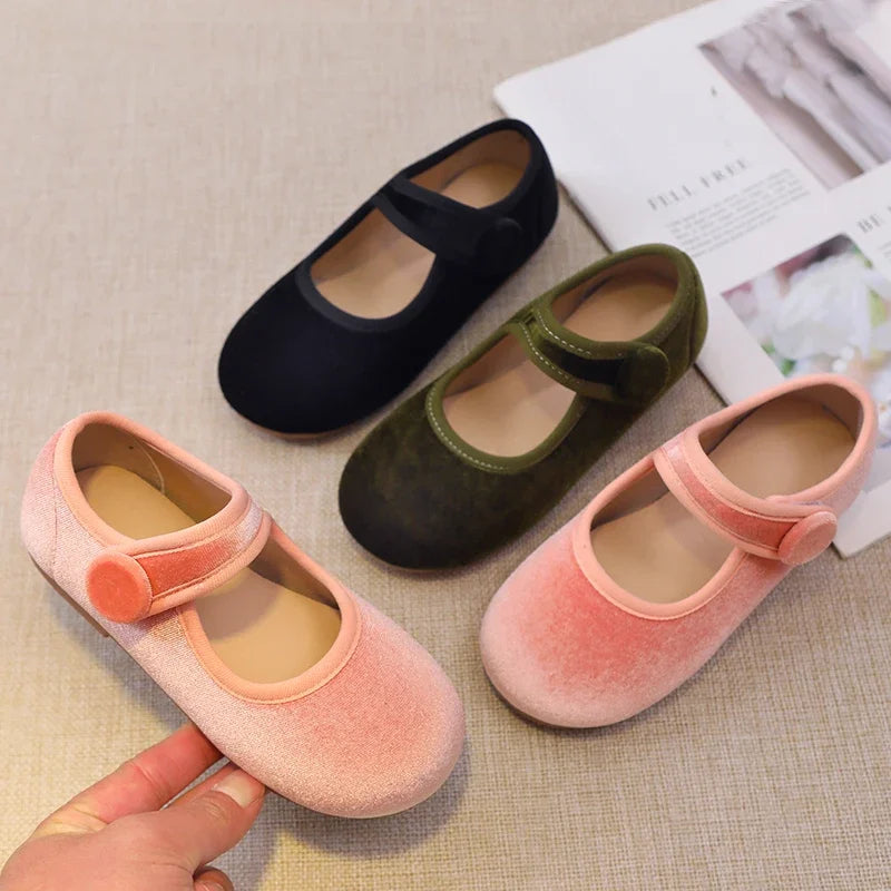 New 2025 Autumn Children Princess Shoes Girl's Ballet Flats Fashion Concise Style velvet Shallow Elegant All-match Kids Flats