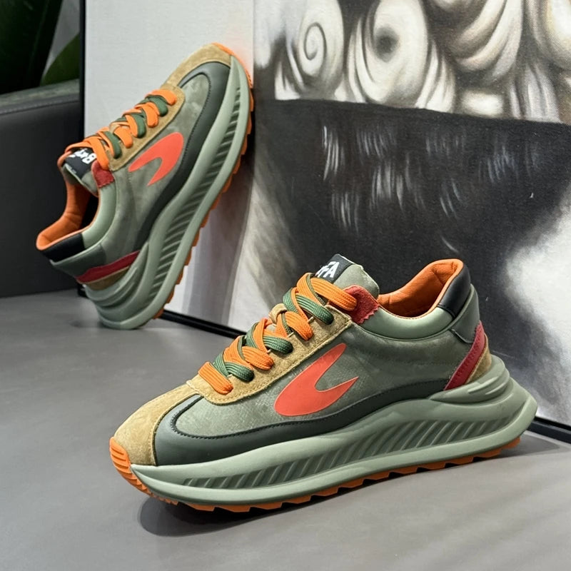 Chunky Sneakers Mens Designer Running Shoes Fashion Casual Microfiber Leather Upper Height Increased Flat Platform Sport Shoes
